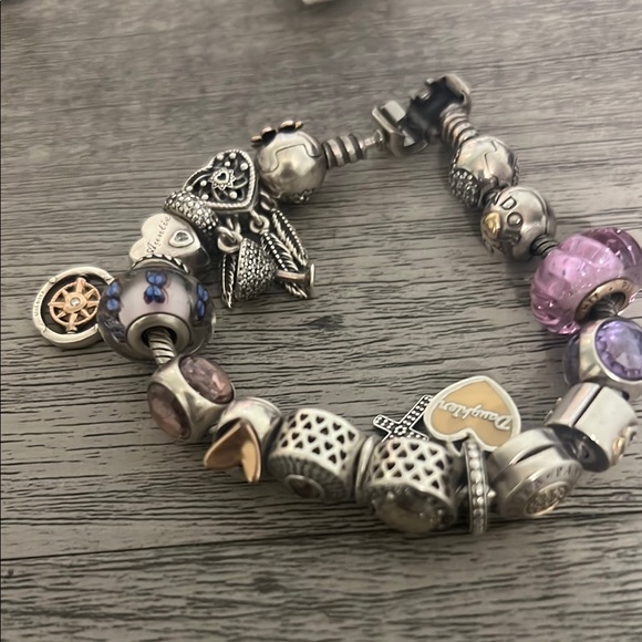 Pandora Silver and Purple Charm Bracelet - Picture 2 of 4